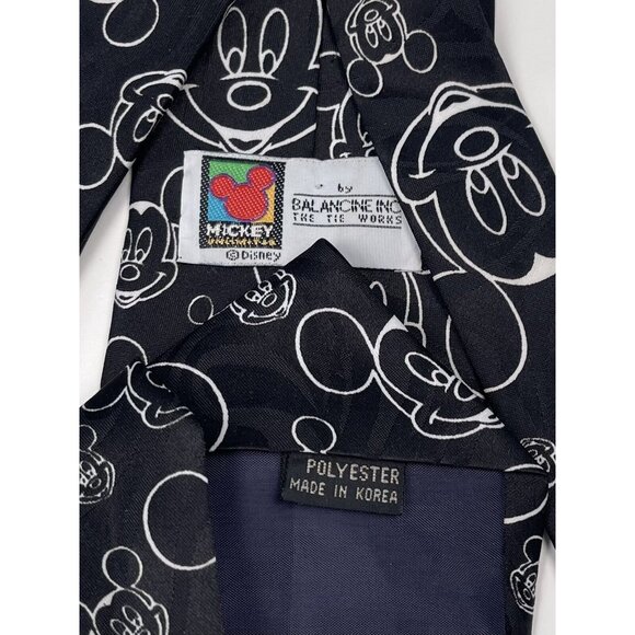 VTG Disney Mickey Mouse Black White All-Over Print NECKTIE by BALANCINE Inc EUC - Picture 3 of 3